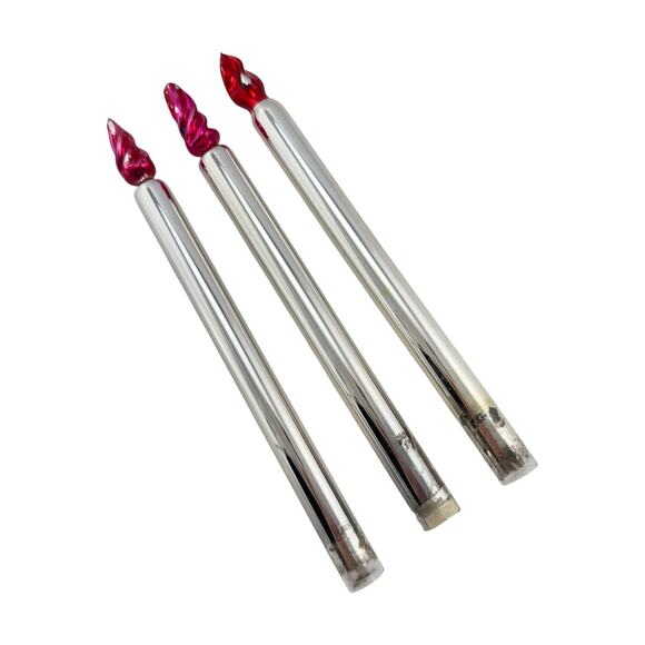 Vintage Mercury Glass Taper Candles With Colored Flames 8" Tall Lot of 3 - Picture 1 of 8